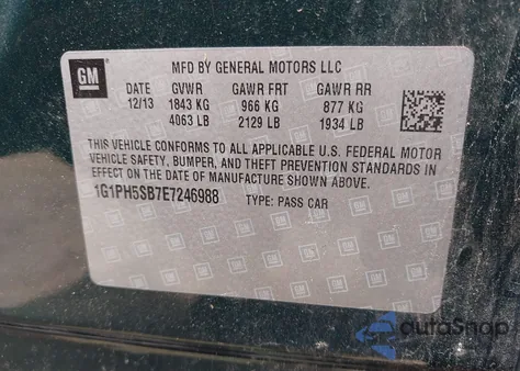 2014 Chevrolet Cruze Eco Auto из США, поврежденный, VIN 1G1PH5SB7E7246988